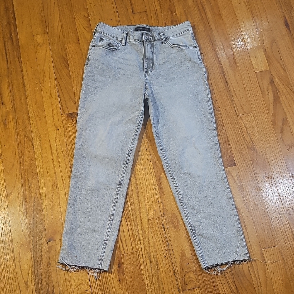 Aeropostale Women's Gray Mom Jeans With Distressed Hem